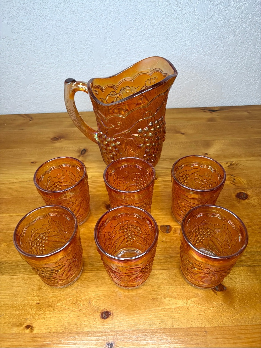 Classic Vintage Imperial Marigold Carnival Glass Water Set Pitcher 6 Tumblers